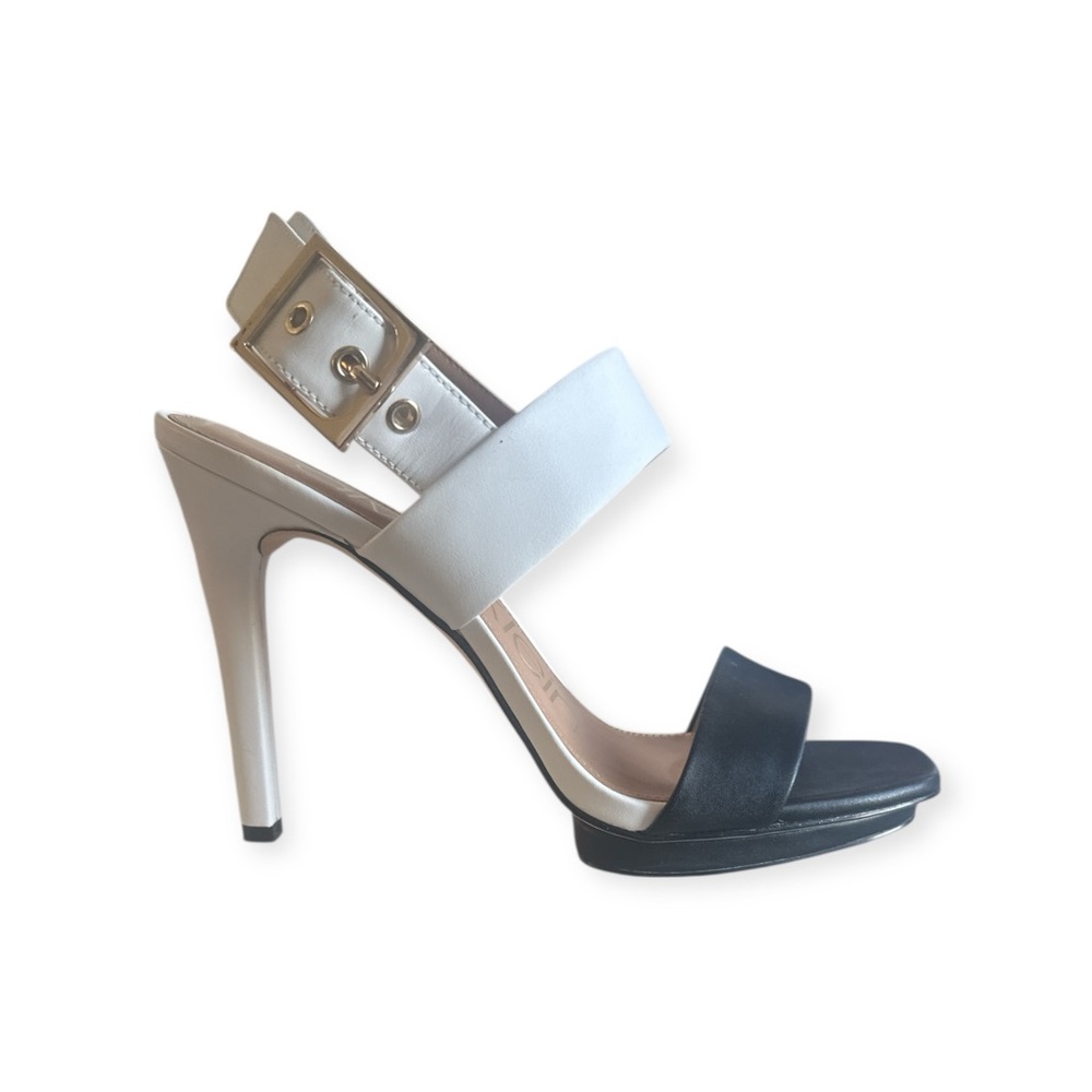 Calvin Klein Black and White Leather Sandals Valoma Cow Silk size 7